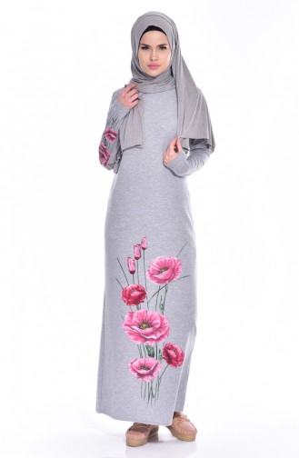 توبانور فستان مُحاك بتصميم مُطبع 2919-09 لون رمادي 2919-09