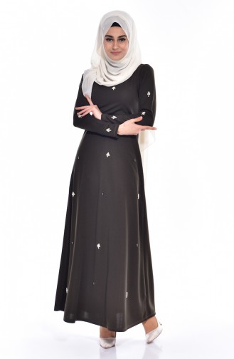 Khaki Hijab Dress 7715-04