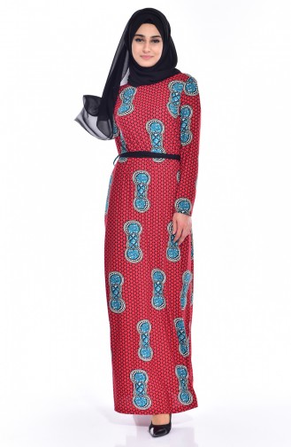 فستان بتصميم مطبع مع حزام خصر  9005-01