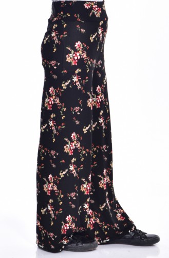 Çiçek Desenli Bol Paca Pantolon 4057-01 Siyah