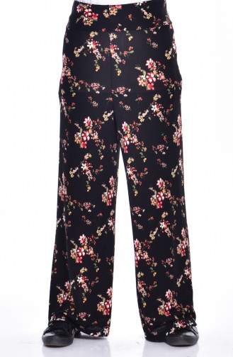 Çiçek Desenli Bol Paca Pantolon 4057-01 Siyah