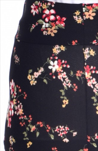 Çiçek Desenli Bol Paca Pantolon 4057-01 Siyah