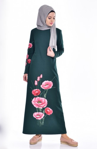 TUBANUR Printed Two Yarn Dress 2919-07 Emerald Green 2919-07