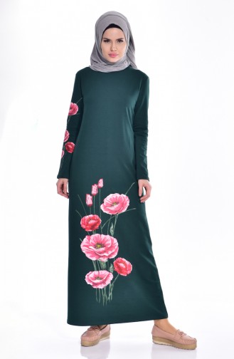 توبانور فستان مُحاك بتصميم مُطبع 2919-07 لون أخضر زمردي 2919-07