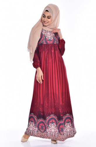 Claret Red Hijab Dress 5198-04