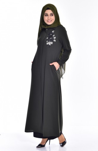 EFE Embroidered Pearls Abaya 0153-05 Khaki 0153 -05