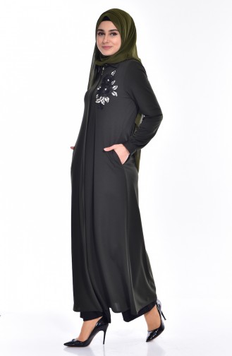 Abaya Perlées Bordée 0153-05 Khaki 0153 -05