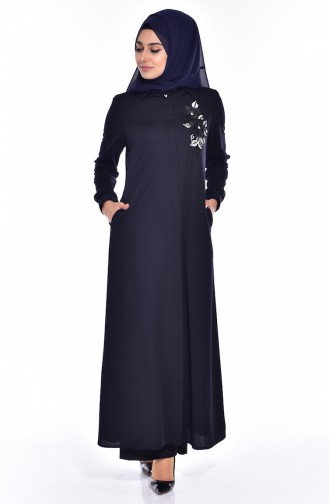 Perlen Abaya mit Stickerei 0153-03 Dunkelblau 0153 -03