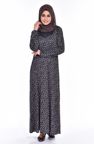 Navy Blue Hijab Dress 0133-02