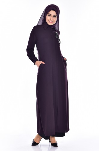 Embroidered Pearls Abaya 0153-02 Purple 0153 -02