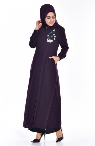 Abaya Perlées Bordée 0153-02 Pourpre 0153 -02