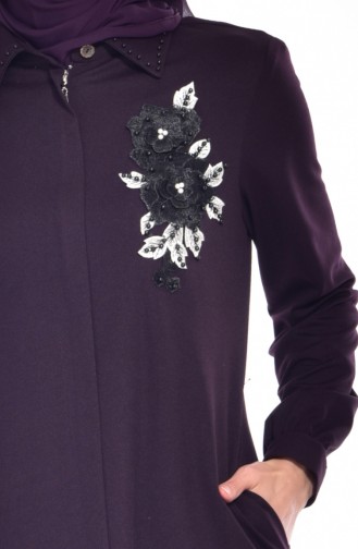 Embroidered Pearls Abaya 0153-02 Purple 0153 -02