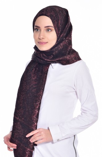 Desenli Pliseli Şal 50158-01 Siyah Bakır