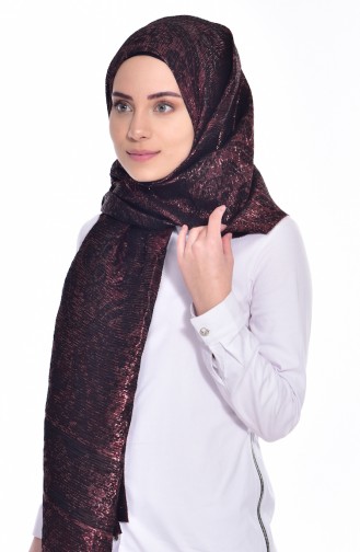 Desenli Pliseli Şal 50158-01 Siyah Bakır