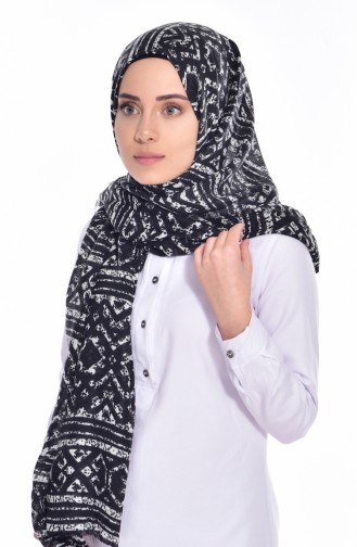 Desenli Şal 901256-01 Siyah Ekru