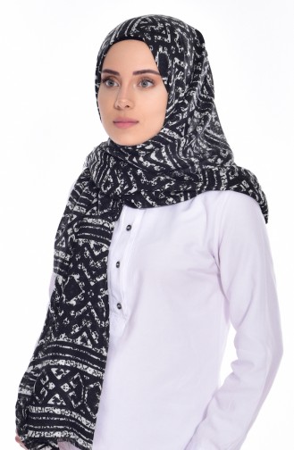 Desenli Şal 901256-01 Siyah Ekru