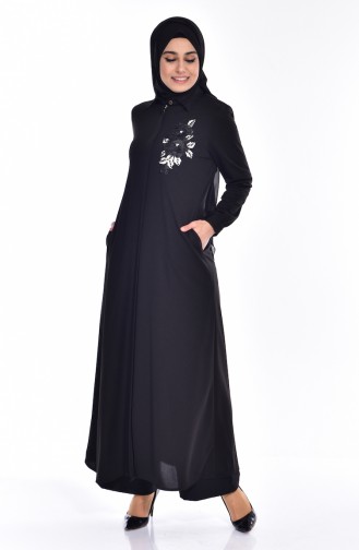 Abaya Bordé et Perlées 0153-01 Noir 0153 -01