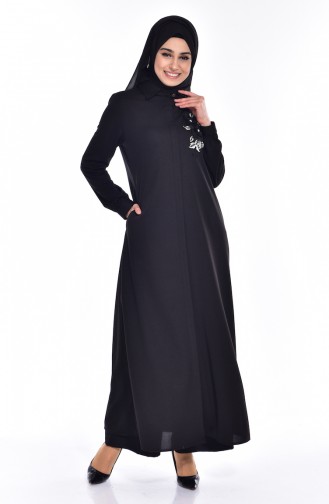 Abaya Bordé et Perlées 0153-01 Noir 0153 -01