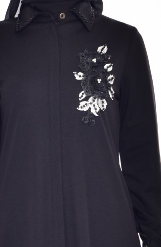 Abaya Bordé et Perlées 0153-01 Noir 0153 -01