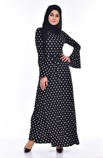 Robe a Motifs et Ceinture 1644E-01 Noir Blanc 1644E-01