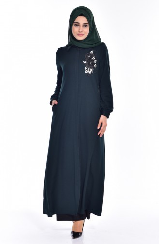 Abaya Perlées Bordée 0153-06 Vert emeraude 0153 -06