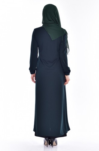 Abaya Perlées Bordée 0153-06 Vert emeraude 0153 -06
