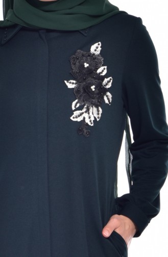 Abaya Perlées Bordée 0153-06 Vert emeraude 0153 -06