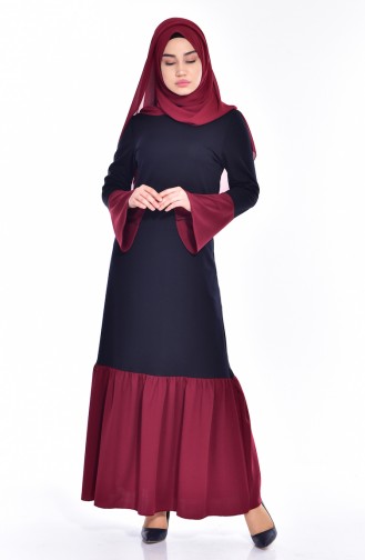 فستان بتصميم سادة وتفاصيل من الكشكش  0154-01