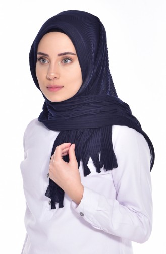 Practical Pleated Cotton Shawl 1011-04 Navy Blue 1011-04