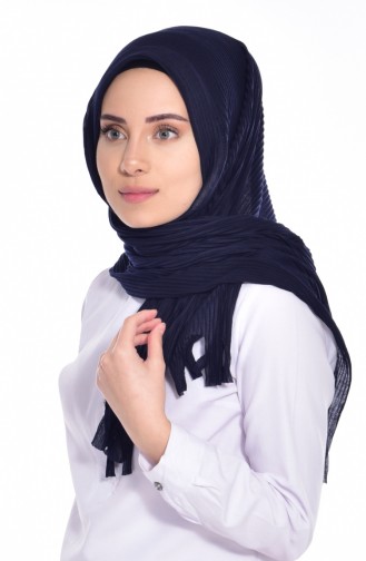 Practical Pleated Cotton Shawl 1011-04 Navy Blue 1011-04