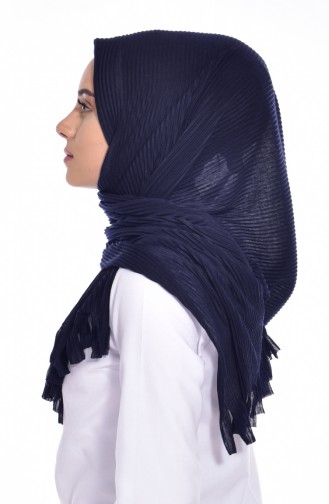 Practical Pleated Cotton Shawl 1011-04 Navy Blue 1011-04