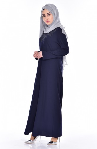 Navy Blue İslamitische Jurk 0150-05