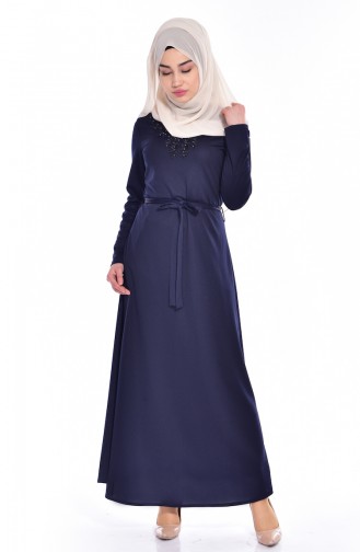Navy Blue Hijab Dress 0123-05