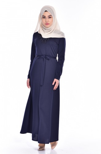 Navy Blue Hijab Dress 0123-05