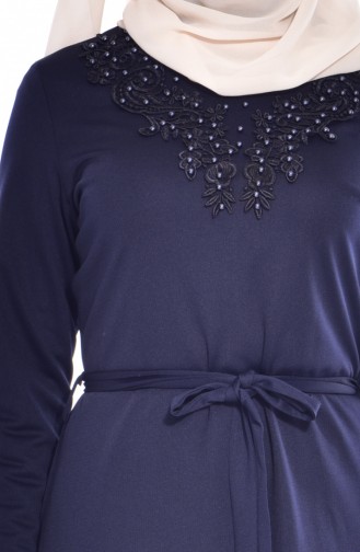 Navy Blue Hijab Dress 0123-05