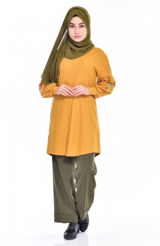 Kolu Nakışlı Tunik 1205-03 Sarı