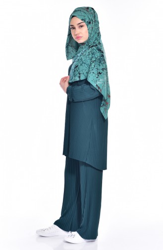 Pleated Tunic Trousers Double Suit 18991-11 Emerald Green 18991-11