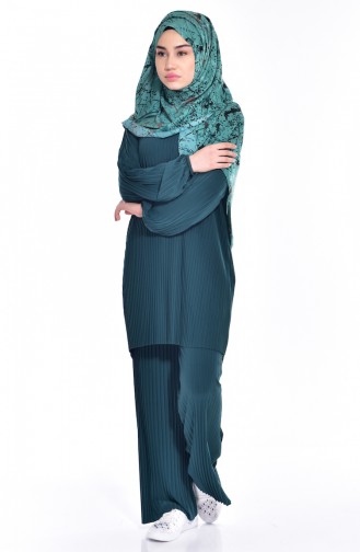 Pleated Tunic Trousers Double Suit 18991-11 Emerald Green 18991-11
