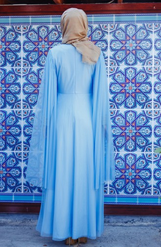 Baby Blue Hijab Evening Dress 3004-04