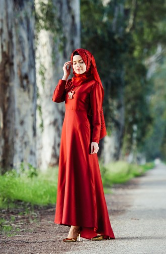 Claret Red Hijab Dress 5058-06