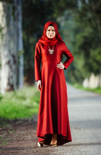 Claret Red Hijab Dress 5058-06
