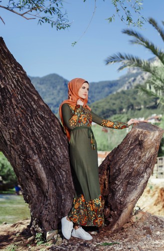 Khaki Hijab Dress 5502-04