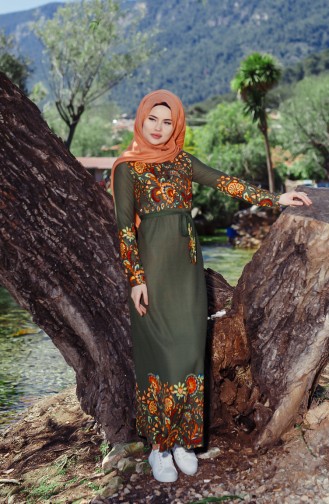 Khaki Hijab Dress 5502-04