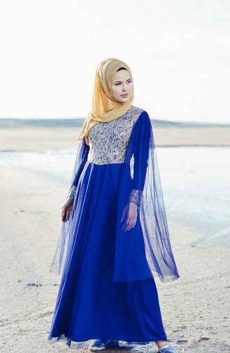 Saks-Blau Hijab-Abendkleider 3004-03