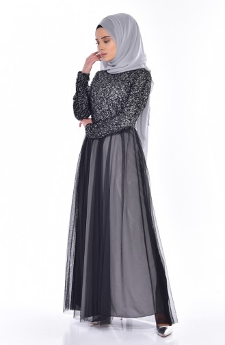 Gray Hijab Evening Dress 52665-15