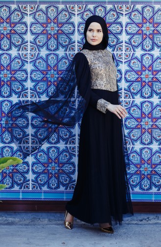 Black Hijab Evening Dress 3004-03
