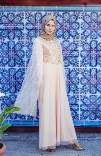 Lachsrosa Hijab-Abendkleider 3004-10