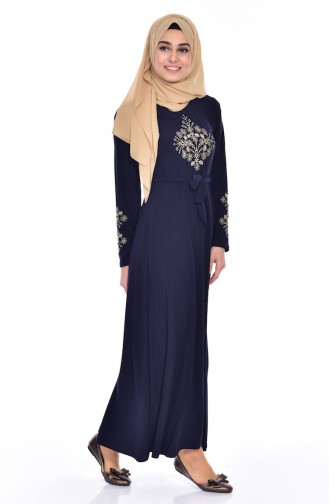 Navy Blue Hijab Dress 5115-10