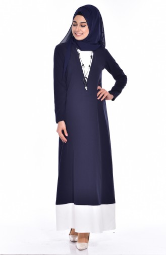 Navy Blue Hijab Dress 0154-03