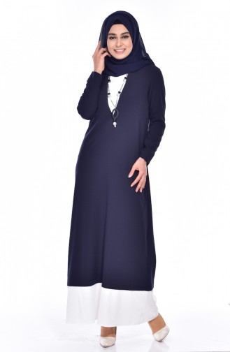 Navy Blue Hijab Dress 0154-03